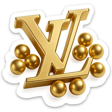 Louis Vuitton LV logo in metallic gold, surrounded by pearls, refined and timeless sticker