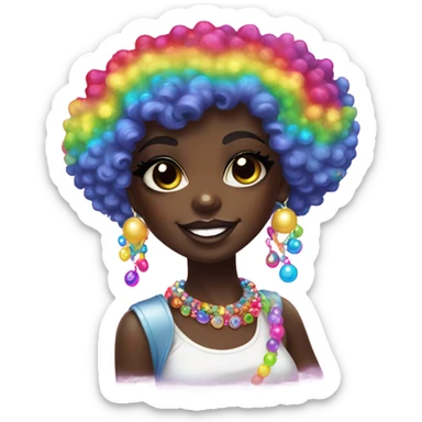 Lisa frank dark skin girl with rainbow Afro with pearls sticker