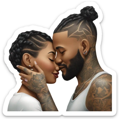 Loving intimate moment between lovers, photo Realistic Couple with tattoos  sticker