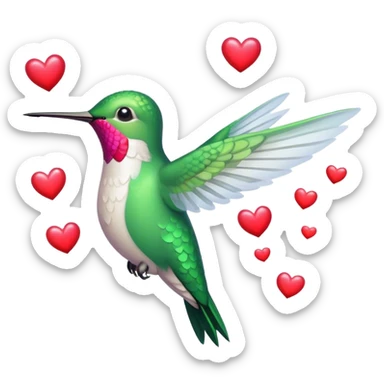 Hummingbird with floating hearts sticker