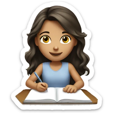 brunette girl writing sticker