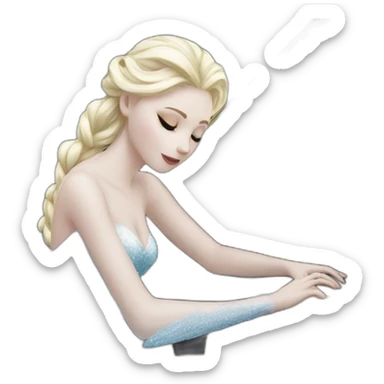 Blonde Snow Queen is playing on the white piano sticker