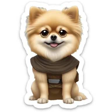 Pomeranian dressed as Luke Skywalker with Groku sticker