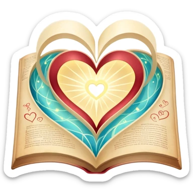 Magical glowing folded map with luminous heart pathways and ethereal light rays, symbolizing magical exploration of love patterns sticker