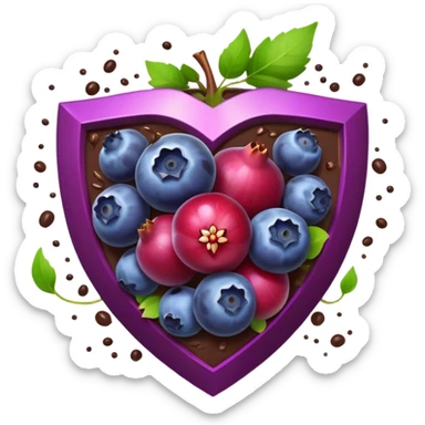 Blueberries, pomegranate, purple grapes, dark chocolate, and green tea leaves floating in a bright purple vortex. A glowing shield surrounds cells, dissolving dark shadow particles representing free radicals. The protective light extends throughout the body, showing antioxidants' protective effects. sticker