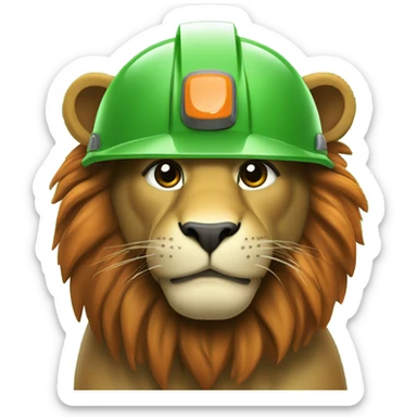 Head of a Lion wearing safety helmet as call center in green and orange theme sticker