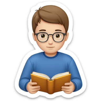 Boy reading books without glasses sticker
