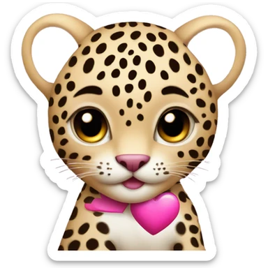 Baby leopard holding a pink heart  sticker