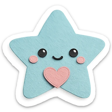 Adorable pastel blue star holding a tiny pastel heart, no arms or legs, full body, transparent background, in kawaii paper craft style. sticker