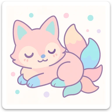a cute kitsune (fox spirit) sleeping, soft colors, gentle expression sticker