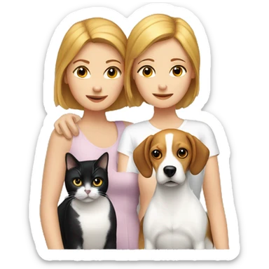 two white women couple, one beagle dog, three cats sticker