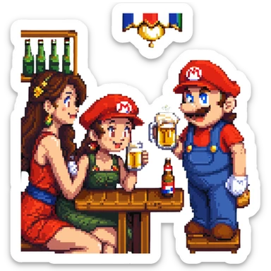 mario drinking beer with thai lady sticker