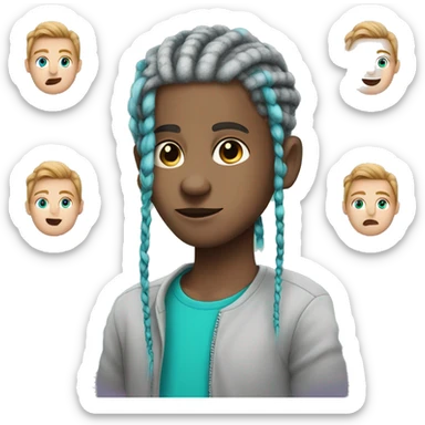 Emoji white boy with turquoise & purple boxbraids in grey shirt portrait sticker