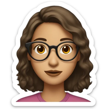 brunette girl with medium hair growth wearing glasses and a large spot on her nose sticker