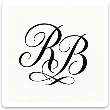 calligraphy initials RB, black ink, classic calligraphy style, profile icon, white background sticker