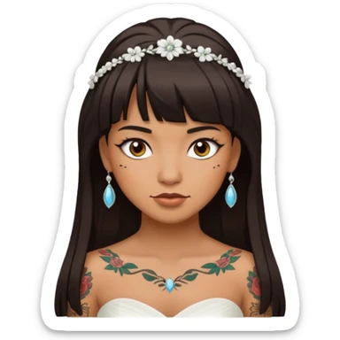 Bride with tan skin, dark hair, and bangs and tattoos sticker