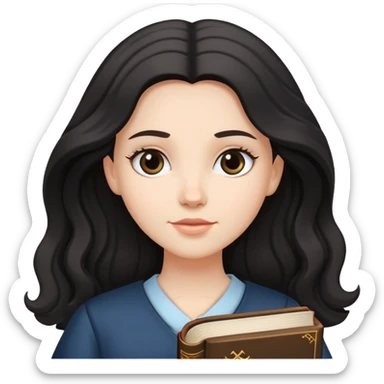 White girl with black straight but wavy hair holding a bible sticker