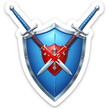 shiny vibrant blue shield with a sword behind it, blood effect on the sword sticker