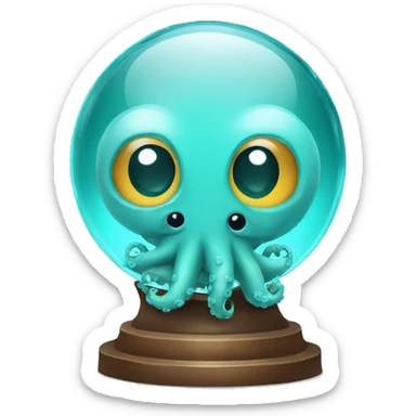 crystal ball with turquoise cute little octopus with a surgical mask sticker