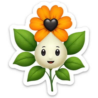 Green stem, white bud with black cartoony face: ;p. And six heart shaped yellowish orange petals sticker