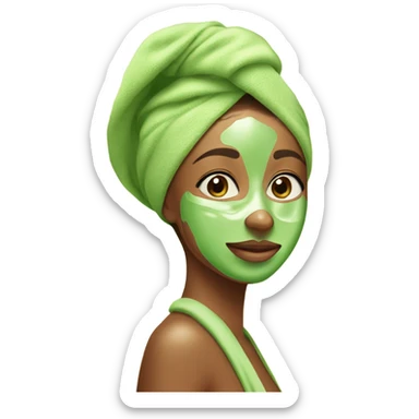 Tan Girl with towel on her head and green skincare mask on sticker