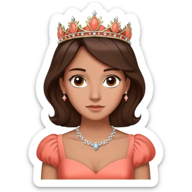 face with tiara, don't make her happy though, she's a widow and meant to be depressed. even though she's depressed, she wants to be happier and is doing her best to be happier. she's a countess. brunette, brown eyes, tanned skin, wears coral sticker