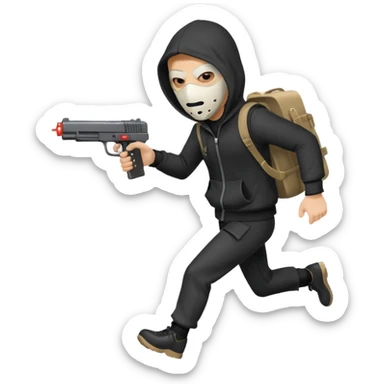 Hoodlum burglar mask and gun with switch and extended clip running alone sticker