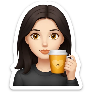 Uma menina de cabelos escuros com olhos cor de mel tomando um café  sticker