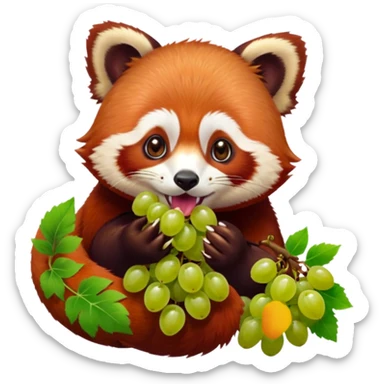 Red panda chewing grapes sticker