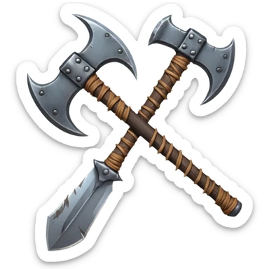 savage barbarian axe object icon, spiked double blade, battle-worn metal, scratches, heavy fantasy weapon, 3D cartoon, mobile game icon style, centered, clean background, no text, no watermark sticker