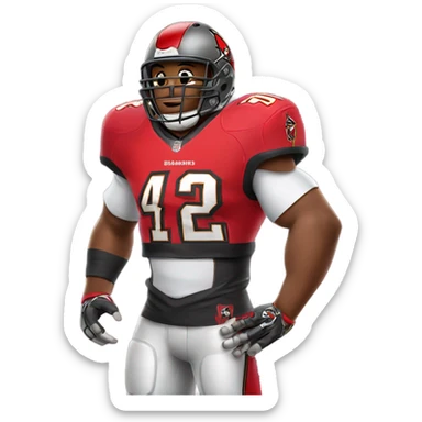 Football player wearing a buccaneers 42 jersey with big muscles  sticker