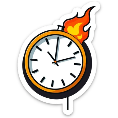cartoon sticker of a clock on fire sticker