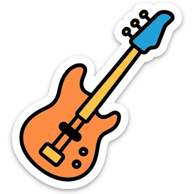 electric bass guitar icon with color and black outlines sticker