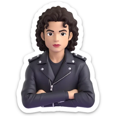 Michael Jackson in his 'Bad' era, black leather jacket, curly hair, intense expression, pose 2 sticker
