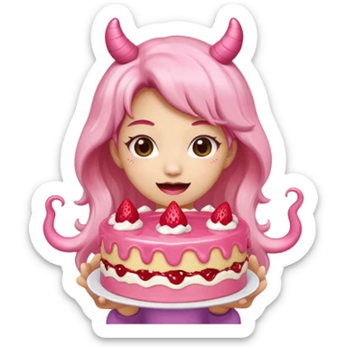 kawaii  woman holding pink runny gooey strawberry jam monster cake   sticker