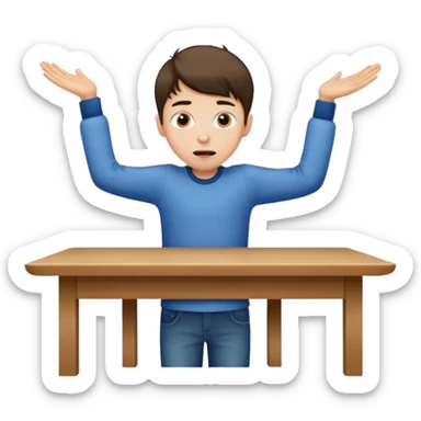 niño parado encima de una mesa con cara de loco sticker