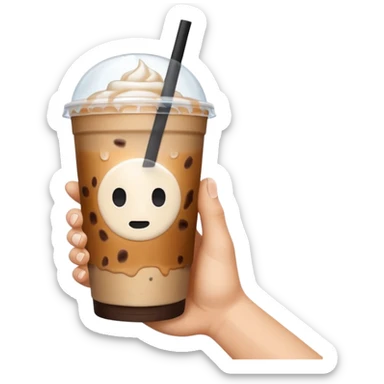 a white hand holding an iced coffee but just the hand and the cup, no faces sticker