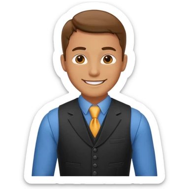 portrait of adult man, wearing a formal vest, smiling face sticker