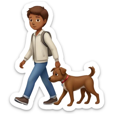 boy with brown hairs walking with dog sticker