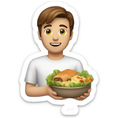 brown hair white guy with meal in hands sticker