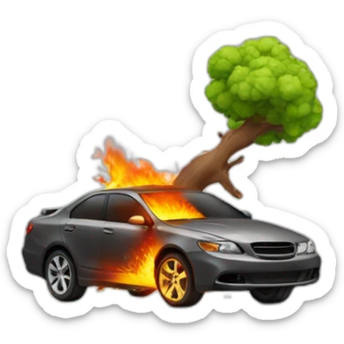 car ran into the tree and caught fire sticker
