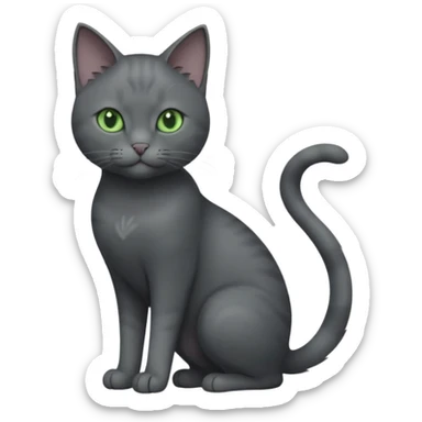 full body view of beautiful female solid dark grey cat with green eyes, grey face, white toes/paws and small white patch on her chest sticker
