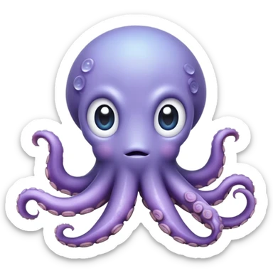 Cinematic Cute Shy Baby Octopus Portrait Emoji, Tentacles tucked slightly inward in an adorably bashful pose, featuring a softly glowing, round light blue-purple body with enormous, soulful eyes peering out timidly, Simplified yet irresistibly adorable features, highly detailed, glowing with a delicate, soothing marine radiance, high shine, quiet yet expressive, stylized with an air of gentle mystery, soft glowing outline, capturing the essence of a tiny, shy deep-sea creature that seems as if it could slowly peek out and explore the world with cautious curiosity! sticker