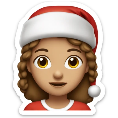 Girl with brown hair wearing a Santa hat sticker