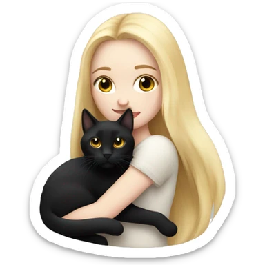 pretty woman with pale skin, very long blonde hair  hugging a black cat sticker