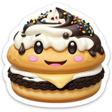 oreo cookie cream puff and shaped number cookie cream tart together, clear, emoji-like, faceless sticker