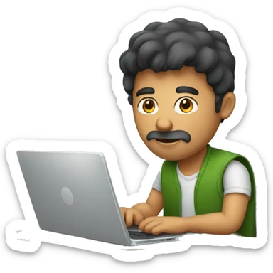 pakistani man working on laptop. facing me sticker