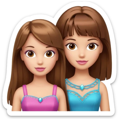 2 girls best friends one is barbie merliah summers and the other is a girl with brown hair and brown fringe and light brown eyes  sticker