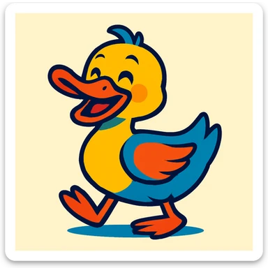 smiling duck, cartoon style, vivid colors sticker