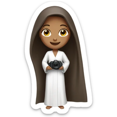 Girl long brown hair taking photo white abbaya sticker